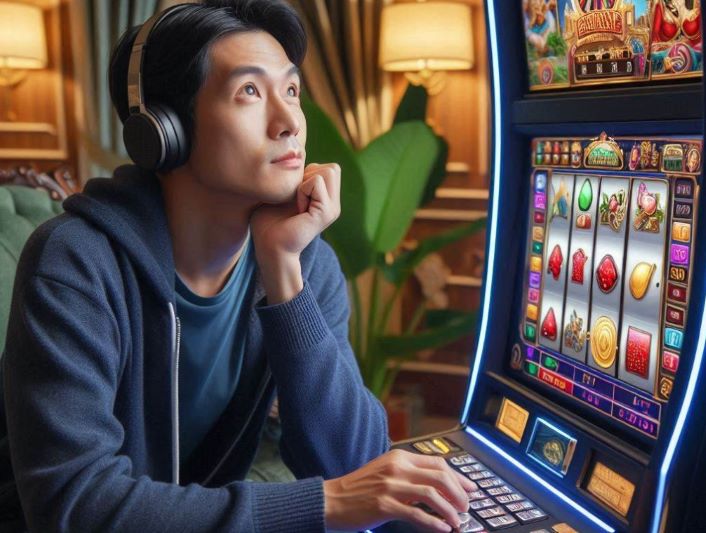 man playing slot machines